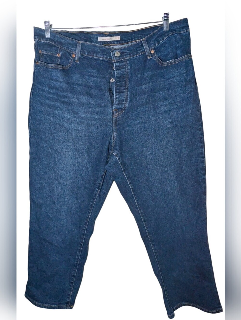 Levi's Wedgie Straight Jeans 22W Plus Blue Button Fly High Rise Denim EUC